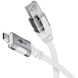 goobay Ethernet-Kabel USB-C 3.2 Gen2 Stecker > RJ-45 Stecker, LAN-Adapter weiß, 1 Meter, geflochtener Textilmantel