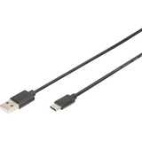 Digitus USB 2.0 Anschlusskabel USB-A > USB-C schwarz, 1,8 Meter, PD, Laden mit bis zu 15 Watt