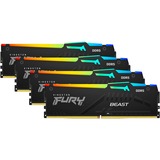 Kingston FURY DIMM 64 GB DDR5-5200 (4x 16 GB) Quad-Kit, Arbeitsspeicher schwarz, KF552C40BBAK4-64, FURY Beast RGB, INTEL XMP