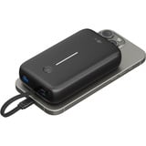 goobay Powerbank 20.000 mAh, integriertes USB-C Kabel 13cm, 30 Watt schwarz, 20 Ah, 1x USB-A, 2x USB-C, PD, QC