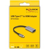 DeLOCK USB Adapter, USB-C Stecker > HDMI Buchse 8K 30hz grau/schwarz, 15cm, HDR und HDCP