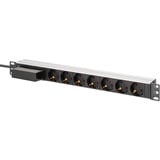 Digitus Steckdosenleiste 19" PDU mit Aluminiumprofil, 7-fach schwarz/aluminium, 1,80 Meter Kabel, 1 HE, mit Leitungsschutzschalter