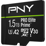PNY Pro Elite Prime microSD 1,5 TB, Speicherkarte schwarz/grün, Class 10, U3, V30, A2, SD-Adapter