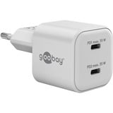 goobay USB-C Dual-Schnellladegerät Nano, PD, GaN, 35 Watt weiß, 2x USB-C, Power Delivery 3.0