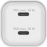 goobay USB-C Dual-Schnellladegerät Nano, PD, GaN, 35 Watt weiß, 2x USB-C, Power Delivery 3.0