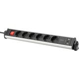 Digitus Office-Steckdosenleiste 6-fach, 3x USB silber/schwarz, 1,5 Meter Kabel, Schalter