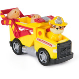Spin Master Paw Patrol Fire Rescue - Rubbles Rettungs-Truck, Spielfahrzeug mit Schaufel und Geschossen sowie Rubble Hundefigur