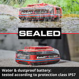 EINHELL Akku Power-X-Change Plus 18Volt 3,0Ah SEALED rot/schwarz, IP57, wasserfest, Kurzschlusssicherung