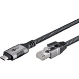 goobay Ethernet-Kabel USB-C 3.2 Gen2 Stecker > RJ-45 Stecker, LAN-Adapter schwarz/silber, 2 Meter, geflochtener Textilmantel