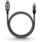 goobay Ethernet-Kabel USB-C 3.2 Gen2 Stecker > RJ-45 Stecker, LAN-Adapter schwarz/silber, 2 Meter, geflochtener Textilmantel