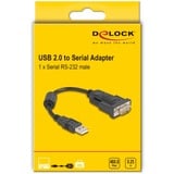 DeLOCK USB 2.0 Adapter, USB-A Stecker > Seriell RS-232 Stecker schwarz, 25cm Kabel