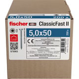 fischer Spanplattenschraube ClassicFast II 5,0x50 Senkkopf TX 200 Stück, mit Teilgewinde, verzinkt
