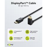 goobay Kabel DisplayPort Stecker 90° > DisplayPort Stecker, 8K / 144Hz schwarz, 5 Meter, 1 Stecker 90° nach unten abgewinkelt, 54 Gbit/s, DisplayPort 2.0 / 2.1