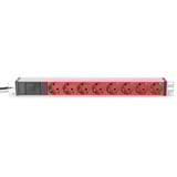 Digitus 19" Steckdosenleiste mit Aluminiumprofil, 8-fach, 1HE rot/aluminium, 2 Meter Kabel, IEC C14-Stecker