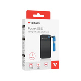 Verbatim Pocket SSD 1 TB, Externe SSD schwarz/blau, USB-C 3.2 Gen 2 (10 Gbit/s), mit Schlüsselring und Kabelhalter
