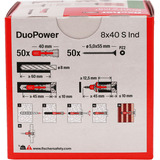 fischer Dübel DuoPower 8x40 S  hellgrau/rot, 50 Stück, mit verzinkter Schraube