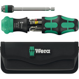 Wera Kraftform Kompakt 26 RA-R mit Tasche, Bit-Satz schwarz/grün, 6-teilig, 1/4", mit Ratschenfunktion und Rapidaptor Schnellwechselfutter