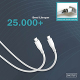 Digitus USB 2.0 Silikon-Anschlusskabel USB-C > USB-C weiß, 2 Meter, PD, Laden mit bis zu 60 Watt
