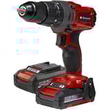 EINHELL Power X-Change Akku-Schlagbohrschrauber TE-CD 18/2 Li-i +64, 18Volt rot/schwarz, 2x Li-Ionen Akku 2,0Ah, Koffer + Bit-Bohrer-Set