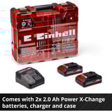 EINHELL Power X-Change Akku-Schlagbohrschrauber TE-CD 18/2 Li-i +64, 18Volt rot/schwarz, 2x Li-Ionen Akku 2,0Ah, Koffer + Bit-Bohrer-Set
