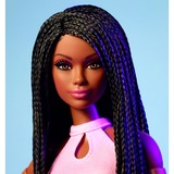 Mattel Barbie Signature Looks 21 mit schwarzen Haaren und pinkem Kleid, Puppe 