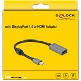 DeLOCK Aktiver Adapter mini DisplayPort 1.4 > HDMI 4K 60 Hz (HDR) grau/schwarz, 20cm