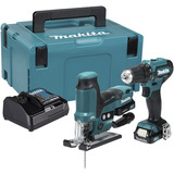 Makita Akku-Kombo-Kit 12V max.CLX252SAJ, 12Volt, Bohrschrauber blau/schwarz, 2x Akku 2,0Ah, Akku-Bohrschrauber, Akku-Stichsäge, im Koffer
