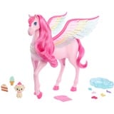 Mattel Barbie Ein Verborgener Zauber Rosa Pegasus mit Hündchen, Spielfigur geflügeltes Spielzeugpferd mit Lichtern und Geräuschen