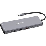 Verbatim USB-C Pro Multiport-Hub CMH-13, 13 Port, Dockingstation grau, 2x HDMI, DP, RJ-45, 6x USB-A, Audio, 2x USB-C PD