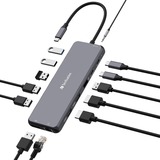 Verbatim USB-C Pro Multiport-Hub CMH-13, 13 Port, Dockingstation grau, 2x HDMI, DP, RJ-45, 6x USB-A, Audio, 2x USB-C PD