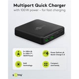 goobay USB-C Multiport-Tischladegerät, PD, GaN, 100 Watt schwarz, 2x USB-C, 2x USB-A, Power Delivery, QuickCharge 3.0