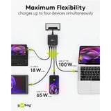 goobay USB-C Multiport-Tischladegerät, PD, GaN, 100 Watt schwarz, 2x USB-C, 2x USB-A, Power Delivery, QuickCharge 3.0