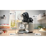 Bosch Home MUMS6ZS17 Küchenmaschine schwarz/edelstahl, 1.600 Watt, Serie 6, integrierte Waage, Timer