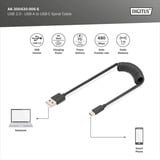 Digitus USB 2.0 Spiralkabel USB-A > USB-C schwarz, 1 Meter, PD, Laden mit bis zu 60 Watt