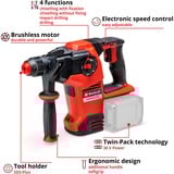 EINHELL Professional Akku-Bohrhammer HEROCCO 36/28, 36Volt (2x18Volt) rot/schwarz, ohne Akku und Ladegerät
