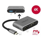 DeLOCK USB 3.2 Gen 1 Adapter, USB-C Stecker > USB-A + USB-C + HDMI + VGA Buchse grau, 12cm, PD, Laden mit bis zu 87 Watt