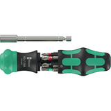 Wera Kraftform Kompakt 28 RA 1, Bit-Satz schwarz/grün, 6-teilig, 1/4", mit Ratschenfunktion und Edelstahl-Bithalter