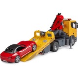 bruder 03552 Scania Super 560R Abschlepp-LKW mit Light & Sound Modul und Roadster, Modellfahrzeug 