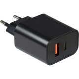 Inter-Tech Ladegerät PD-2120, USB-C + USB-A Charger schwarz, ohne Kabel, PD 3.0, QC 3.0, 20 Watt