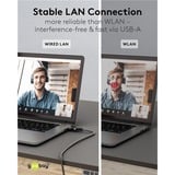 goobay Ethernet-Kabel USB-A 3.2 Gen1 Stecker > RJ-45 Stecker, LAN-Adapter schwarz/silber, 7,5 Meter, geflochtener Textilmantel