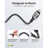 goobay Ethernet-Kabel USB-C 3.2 Gen2 Stecker > RJ-45 Stecker, LAN-Adapter schwarz/silber, 3 Meter, geflochtener Textilmantel