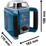 Bosch Rotationslaser GRL 400 H Professional blau/schwarz, rote Laserlinie, mit Laser-Empfänger LR 1, VARTA Ladegerät + Akkus, in L-BOXX