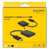 DeLOCK DisplayPort Splitter 1.4 > 2x HDMI MST, HDMI Splitter schwarz, 20cm Kabel