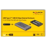 DeLOCK Externes USB 20 Gbps Gehäuse für 2 x M.2 NVMe PCIe SSD, Laufwerksgehäuse grau, Bootfähig, Plug & Play