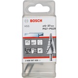 Bosch Professional HSS-Stufenbohrer, Ø 6mm - Ø 37mm, PG7 - PG29 12 Stufen, mit Spiralnut