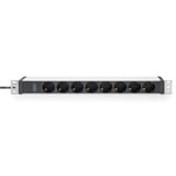 Digitus 19" Steckdosenleiste mit Aluminiumprofil, 8-fach, 1HE schwarz/aluminium, 2 Meter Kabel, Stecker IEC C20