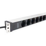 Digitus 19" Steckdosenleiste mit Aluminiumprofil, 8-fach, 1HE schwarz/aluminium, 2 Meter Kabel, Stecker IEC C20