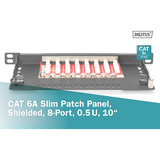 Digitus CAT 6A, Klasse EA Slim Patchpanel, 8 Port schwarz, 0,5 HE, geschirmt
