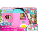 Mattel Barbie Chelsea 2-in-1 Camper, Spielfahrzeug mit 1 Puppe, 2 Haustieren und 15x Zubehör