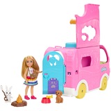 Mattel Barbie Chelsea 2-in-1 Camper, Spielfahrzeug mit 1 Puppe, 2 Haustieren und 15x Zubehör